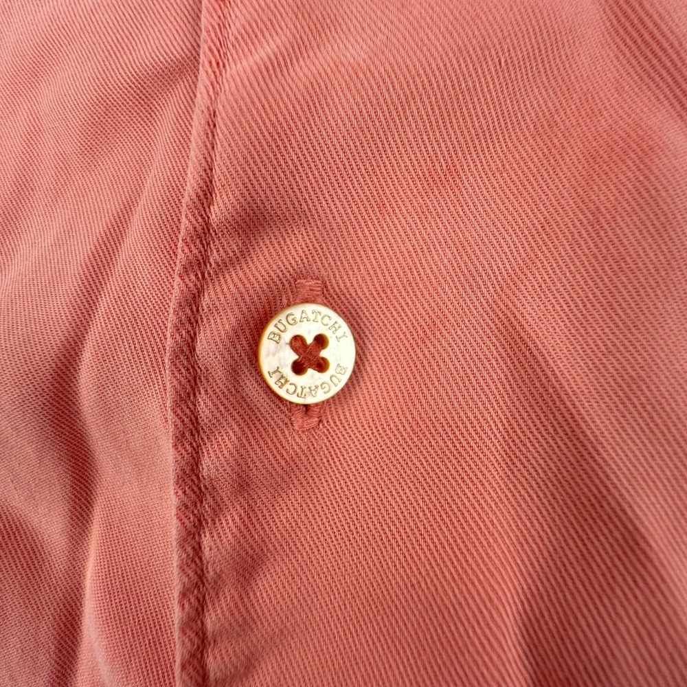 Bugatchi Men M Short Sleeve Shirt Men Salmon Pink Tencel Button Up Pocket Medium - Picture 4 of 14